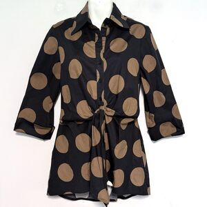 Couleur By Finley Sylvia Button Front 3/4 Sleeve Tunic Sz L Polka Dot USA